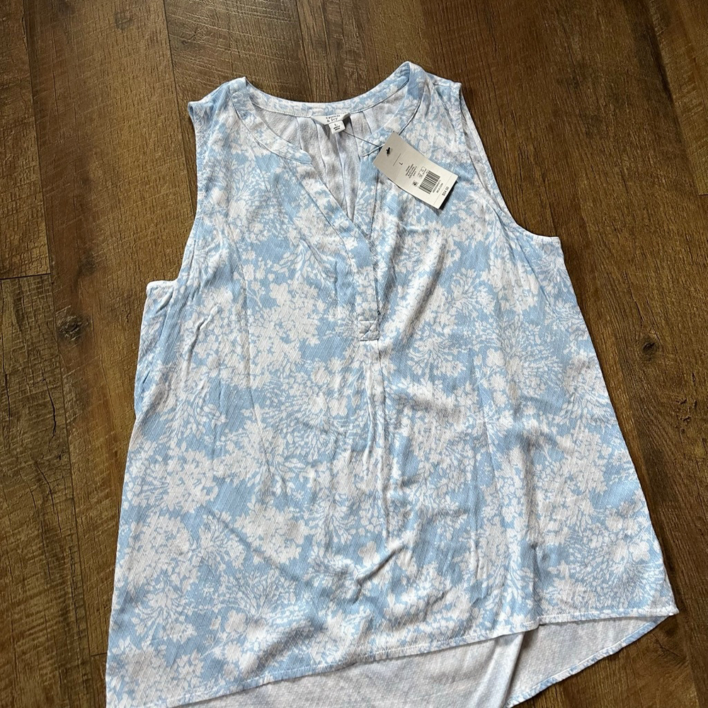 Women's Crown & Ivy Blue White Floral Sleeveless Tank Top L